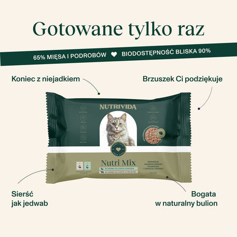 NutriMix dla Kota – MultiPack bezzbożowych saszetek (4 x 100g | 2 Smaki - cielęcina i kaczka)