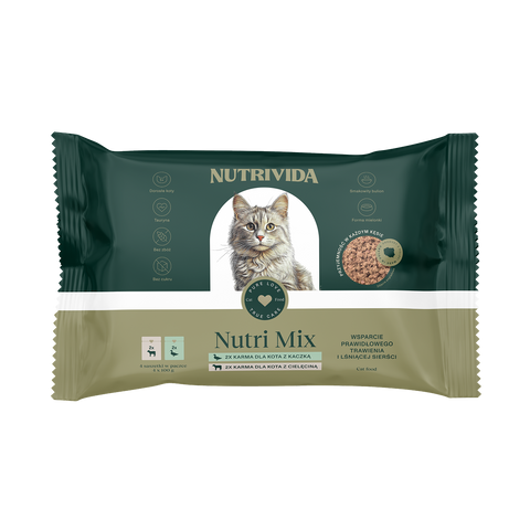 NutriMix dla Kota – MultiPack bezzbożowych saszetek (4 x 100g | 2 Smaki - cielęcina i kaczka)