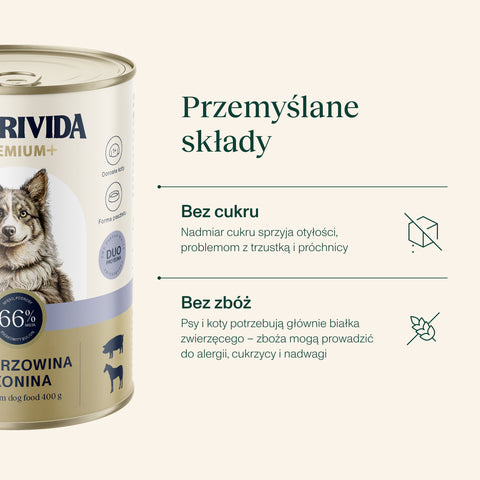 Wieprzowina z koniną karma Premium+ dla psa