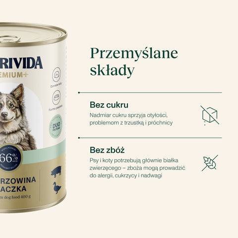 Wieprzowina z kaczką karma Premium+ dla psa