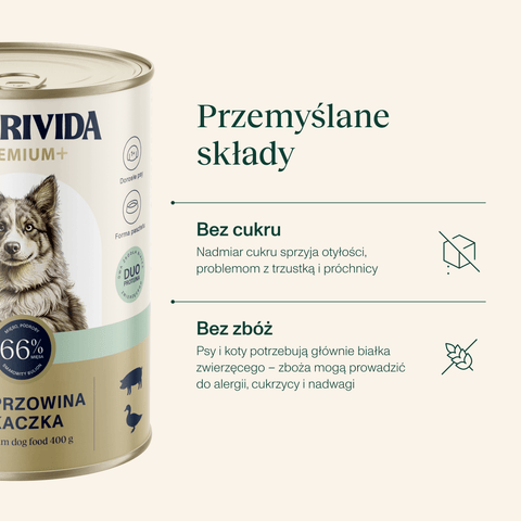 Wieprzowina z kaczką karma Premium+ dla psa